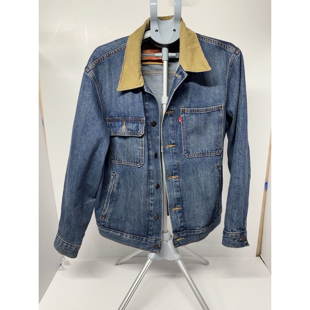 Levi's Men's Medium Denim Chore Barn Jacket Blue Tan Corduroy Collar Workwear